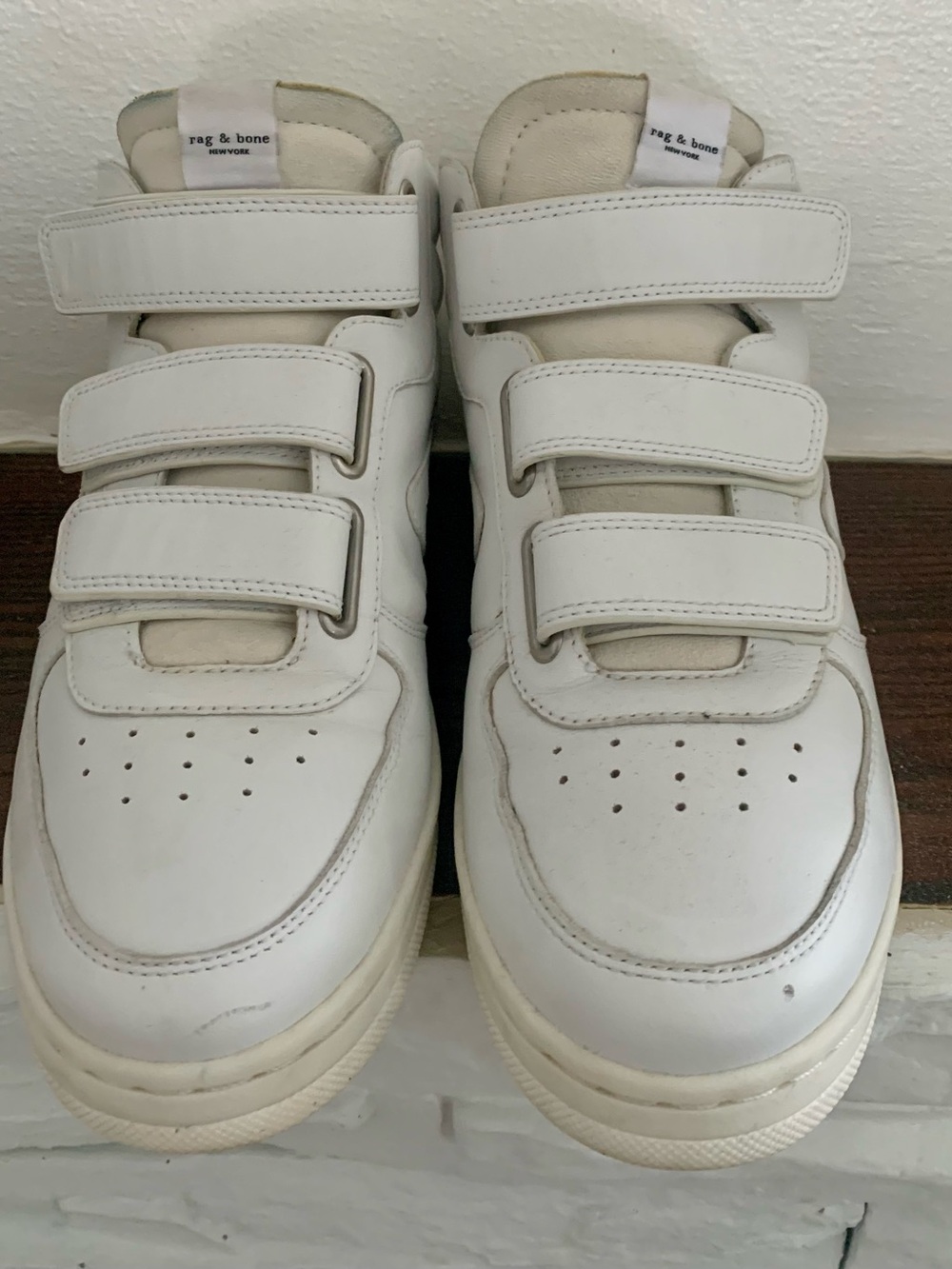rag & bone White Leather Velcro Strap Sneakers